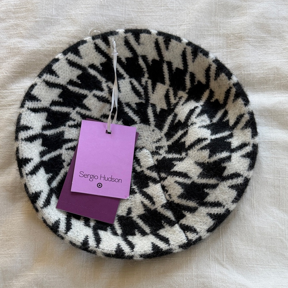 Sergio Hudson Black and White Patterned Beret